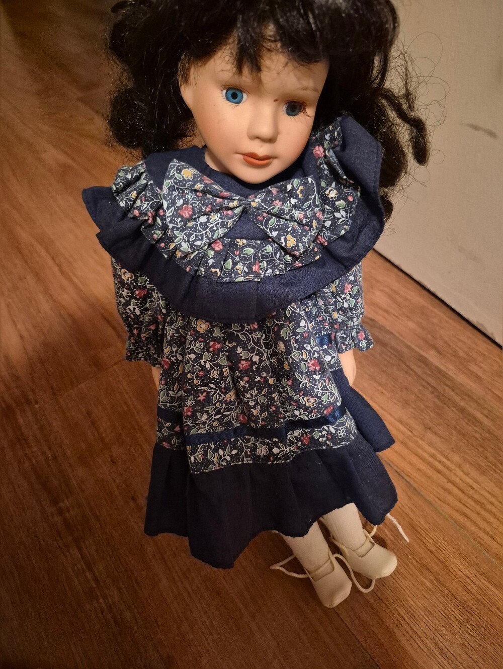 Classic Blue Floral Dress Porcelain Doll - Navy Blue